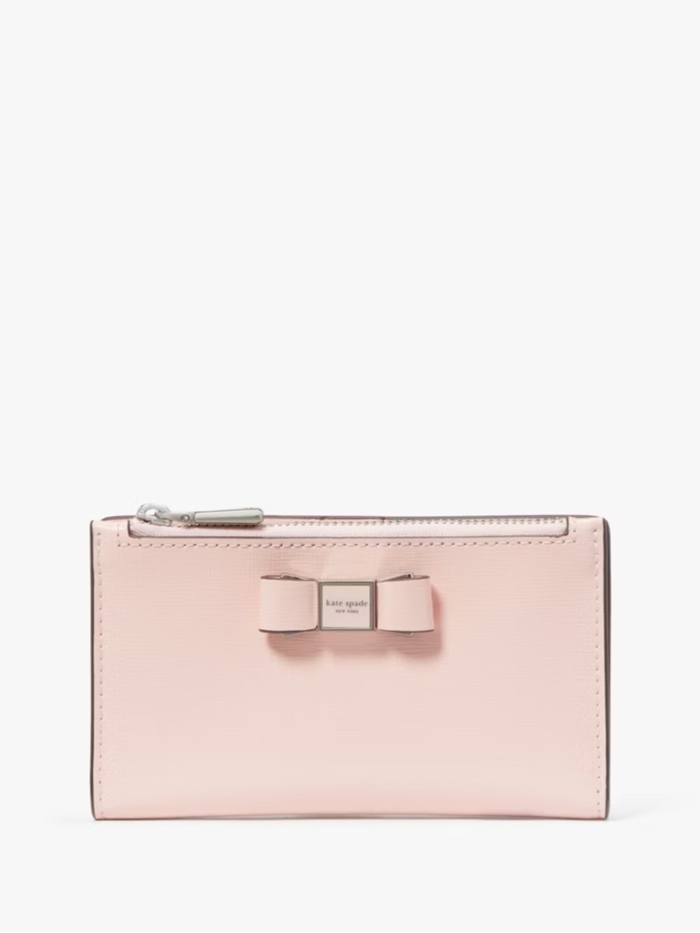 Kate Spade Morgan Bow Embellished Patent Leather Small Slim Bifold Wallet Pink